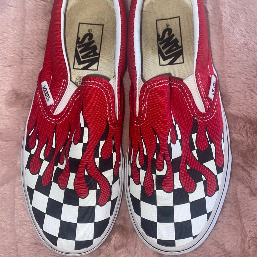 Red checkerboard flame Vans